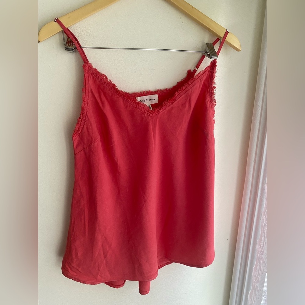 Cloth & Stone Anthropologie Hoy Pink Fringe Camisole Tank Top Sleeveless Loose